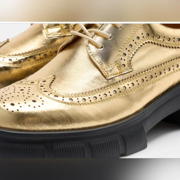 Women's Ms. Alexander Gold Leather Lug Wingtip Derby - Picture 3 of 5